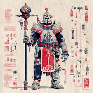 Inkredomap style, Midjourney V7: concept art character design of retropunk steam knight