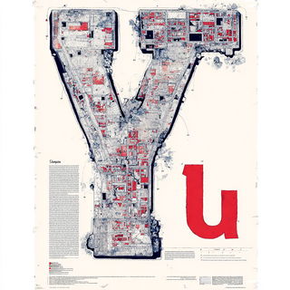 Inkredomap style, Midjourney V7: typographic composition with large letters