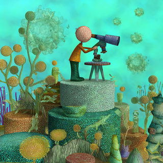 Masktopiary style, Midjourney V7: editorial illustration for popular scientific magazine cover