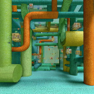 Masktopiary style, Midjourney V7: technical infrastructure blueprint schematics