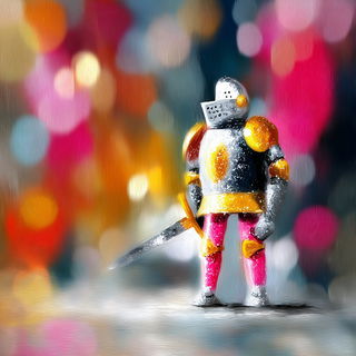 Rimeglow style, Midjourney V7: concept art character design of retropunk steam knight