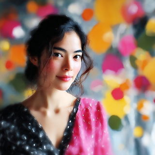 Rimeglow style, Midjourney V7: photographic portrait of female protagonist
