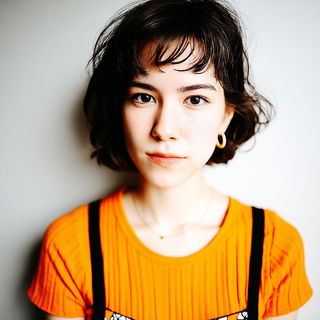 Cinderstitch style, Midjourney V7: photographic portrait of female protagonist