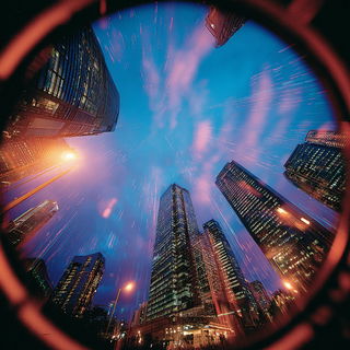 Chromolithomotion style, Midjourney V7: megacity with futuristic bioarchitecture