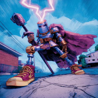 Chromolithomotion style, Midjourney V7: concept art character design of retropunk steam knight