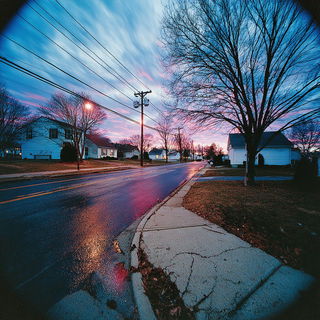 Chromolithomotion style, Midjourney V7: realistic landscape photograph of quiet dawn
