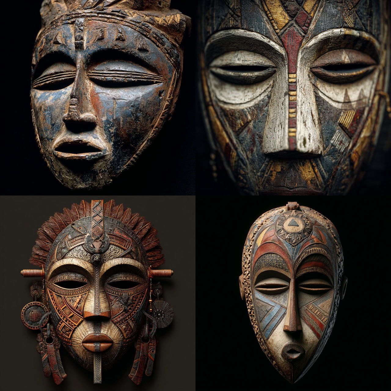 African mask style, Midjourney V7, render 1 of 4