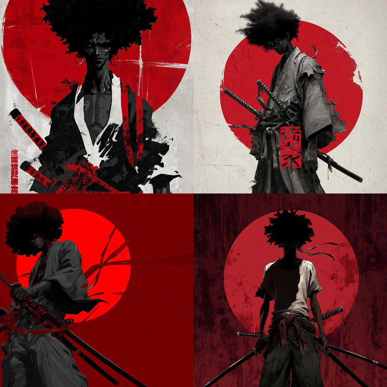 Afro Samurai style, Midjourney V7, render 1 of 4