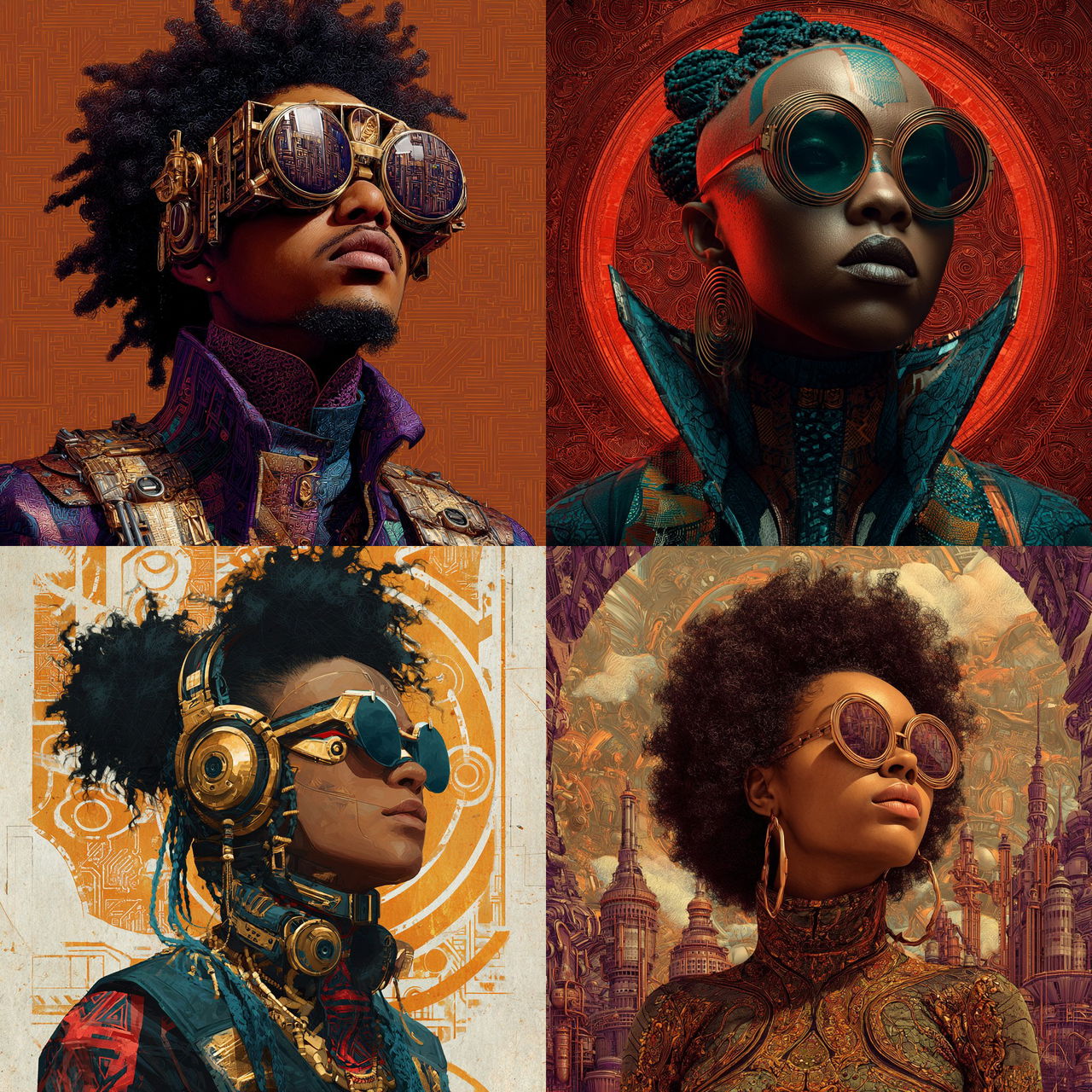Afrofuturism style, Midjourney V7, render 1 of 4