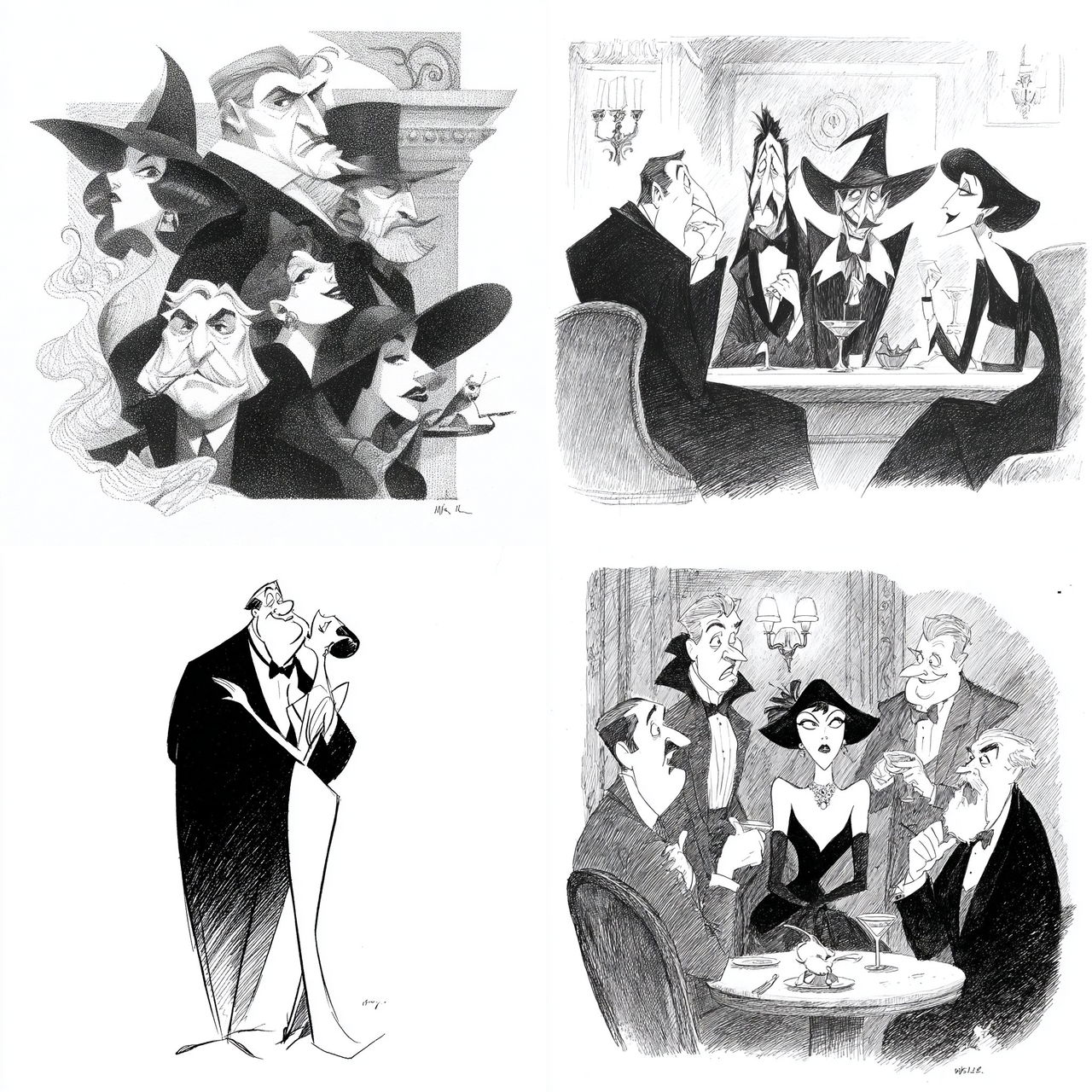 Al Hirschfeld style, Midjourney V7, render 1 of 4