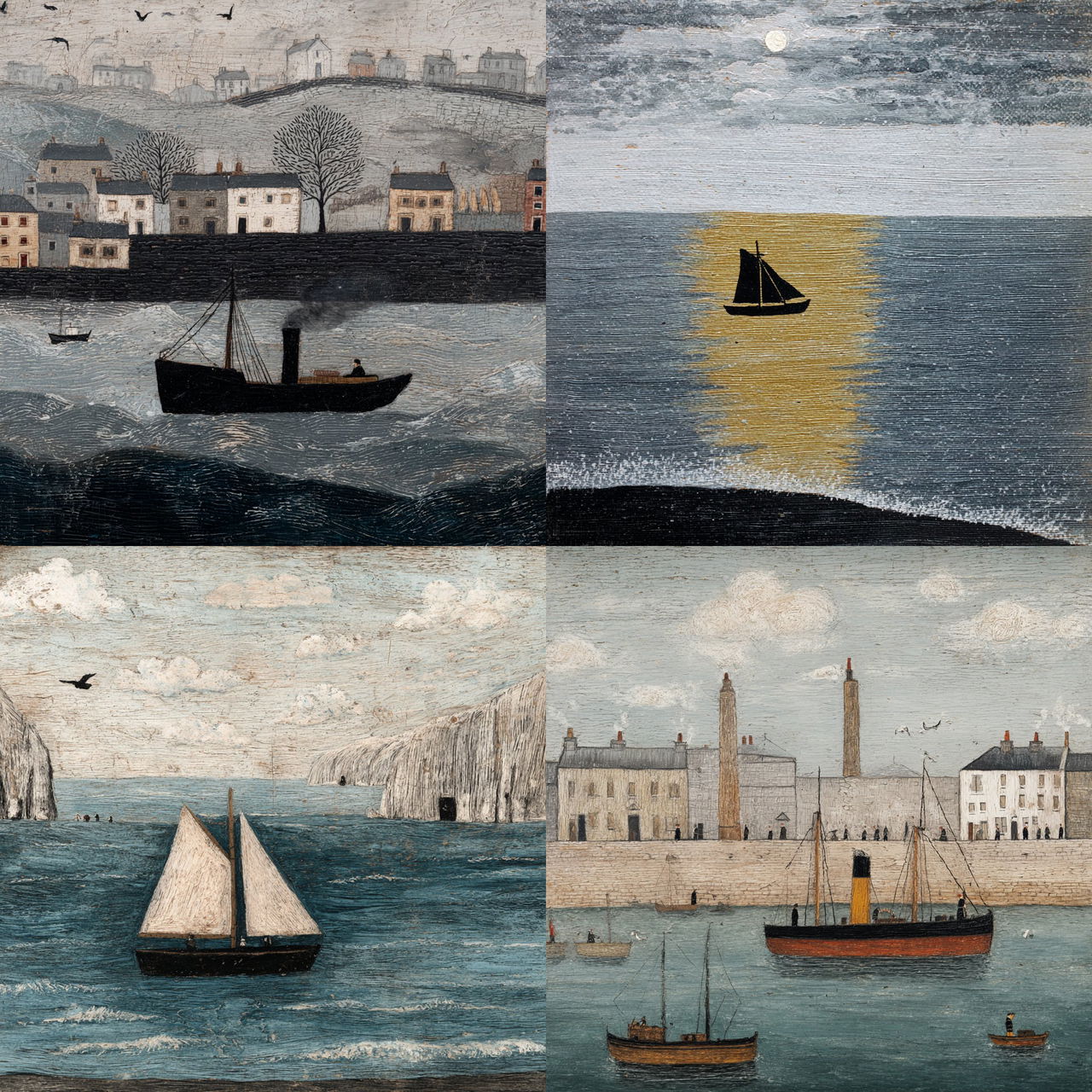 Alfred Wallis style, Midjourney V7, render 1 of 4