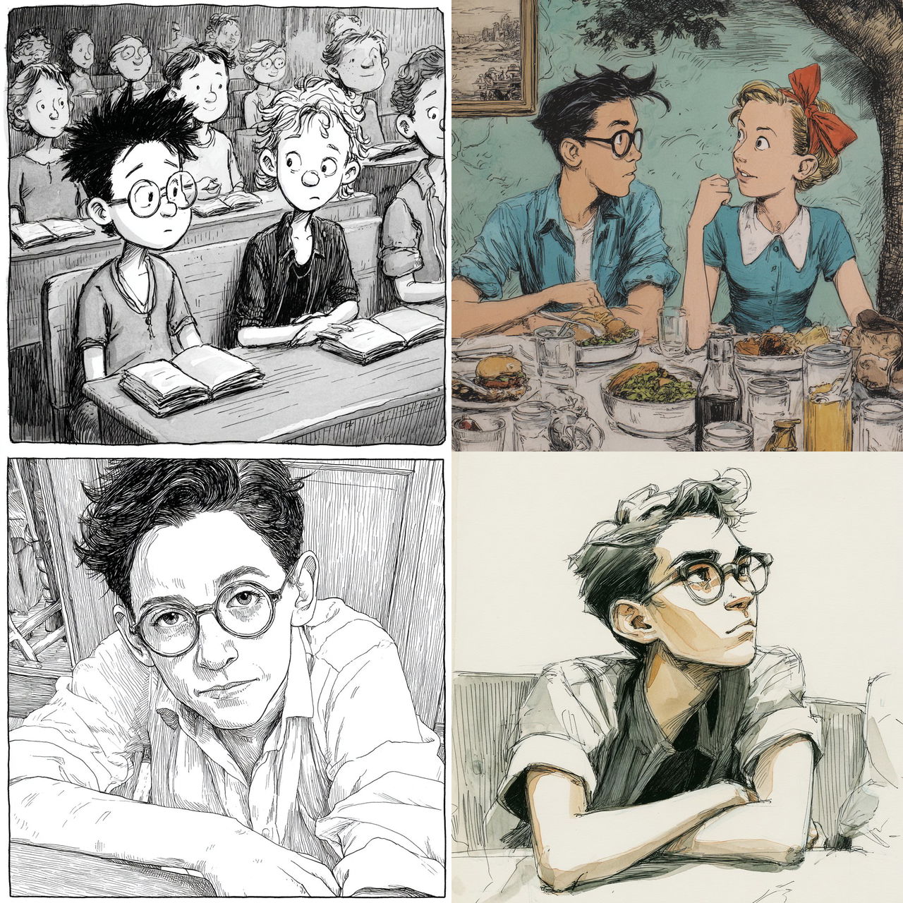 Alison Bechdel style, Midjourney V7, render 1 of 4