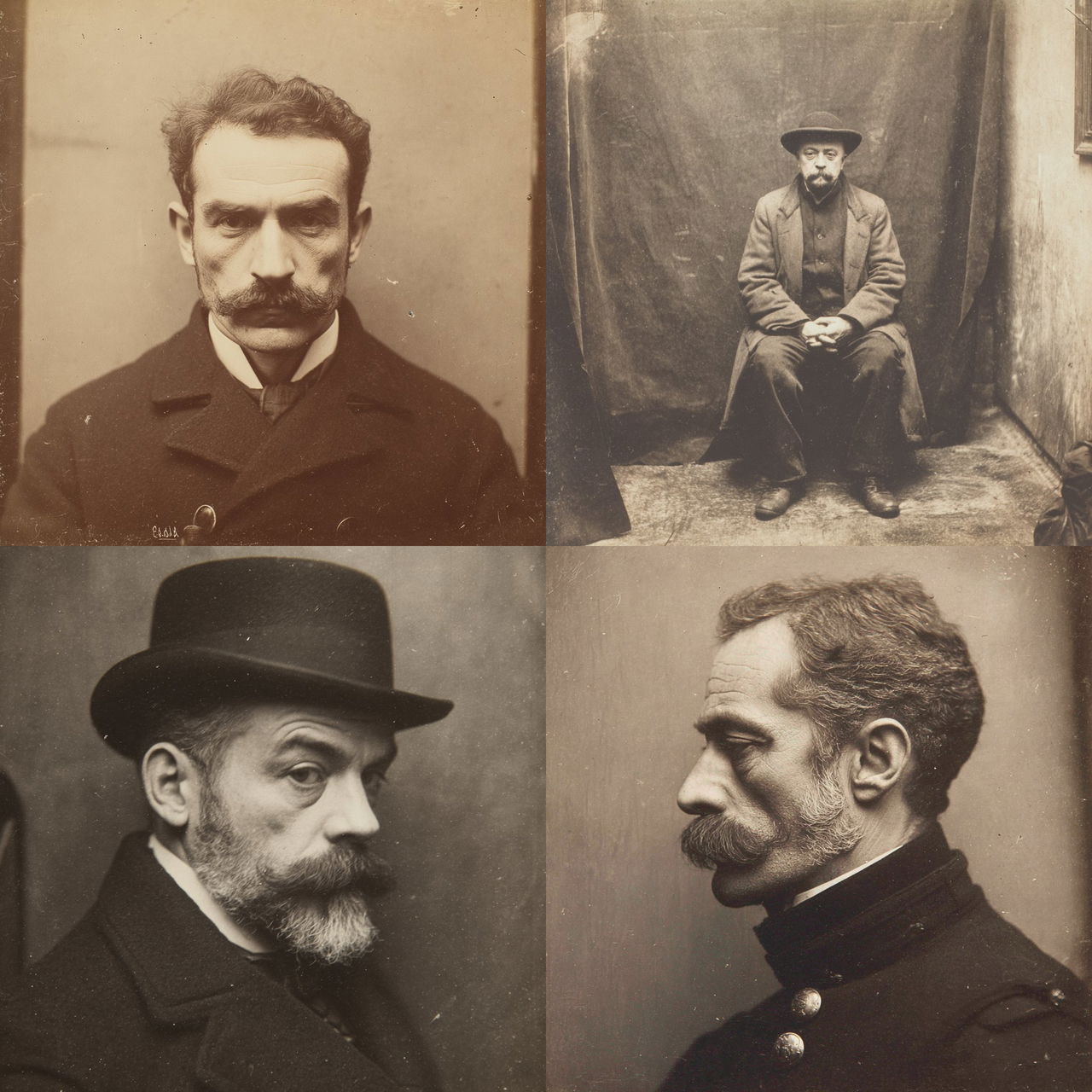 Alphonse Bertillon style, Midjourney V7, render 1 of 4