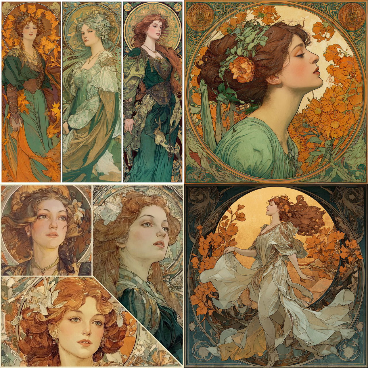 Alphonse Mucha style, Midjourney V7, render 1 of 4