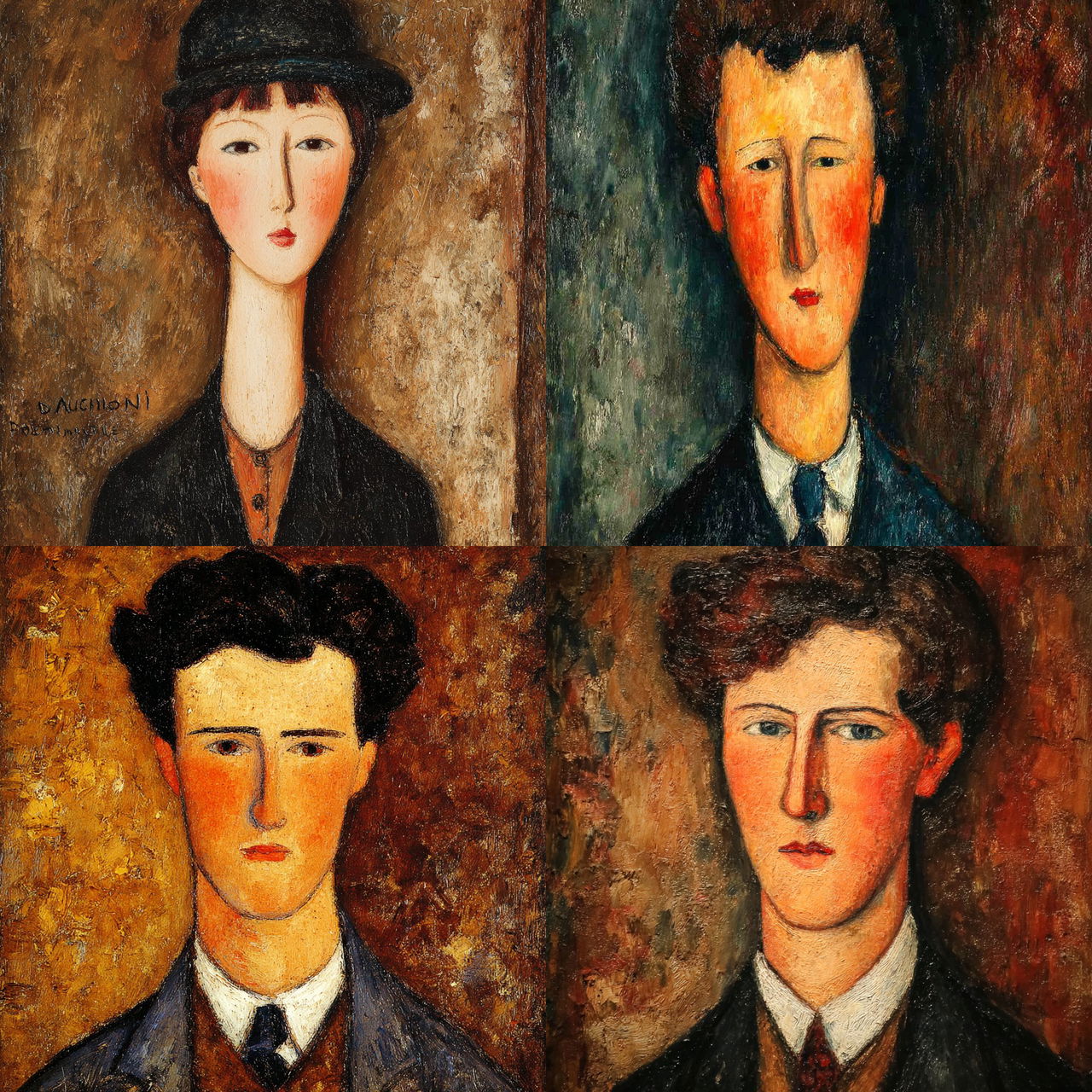 Amedeo Modigliani style, Midjourney V7, render 1 of 4
