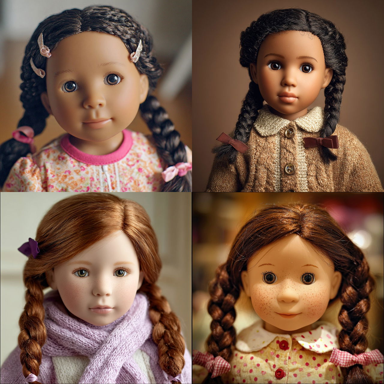 American Girl doll style, Midjourney V7, render 1 of 4
