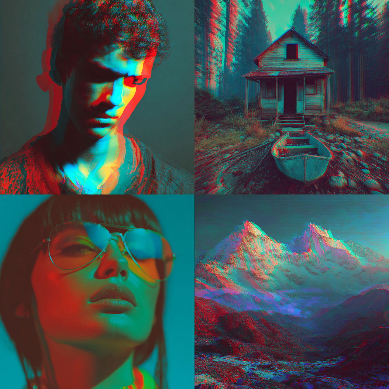 Anaglyph colors style, Midjourney V7, render 1 of 4