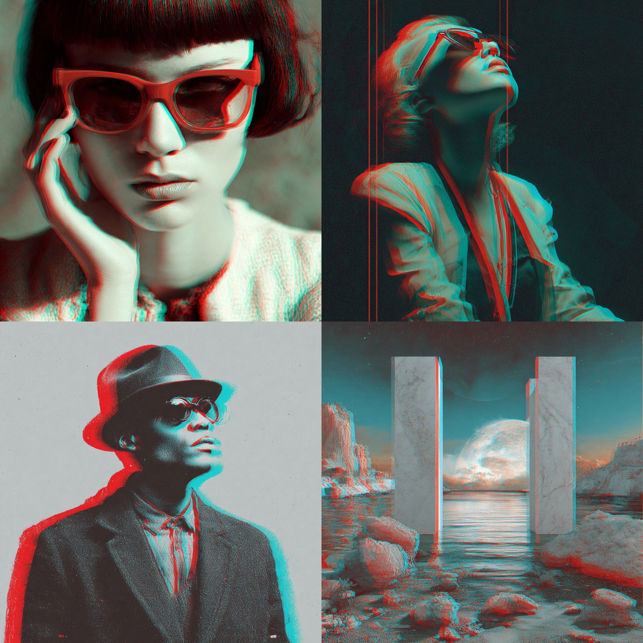 Anaglyph style, Midjourney V7, render 1 of 4