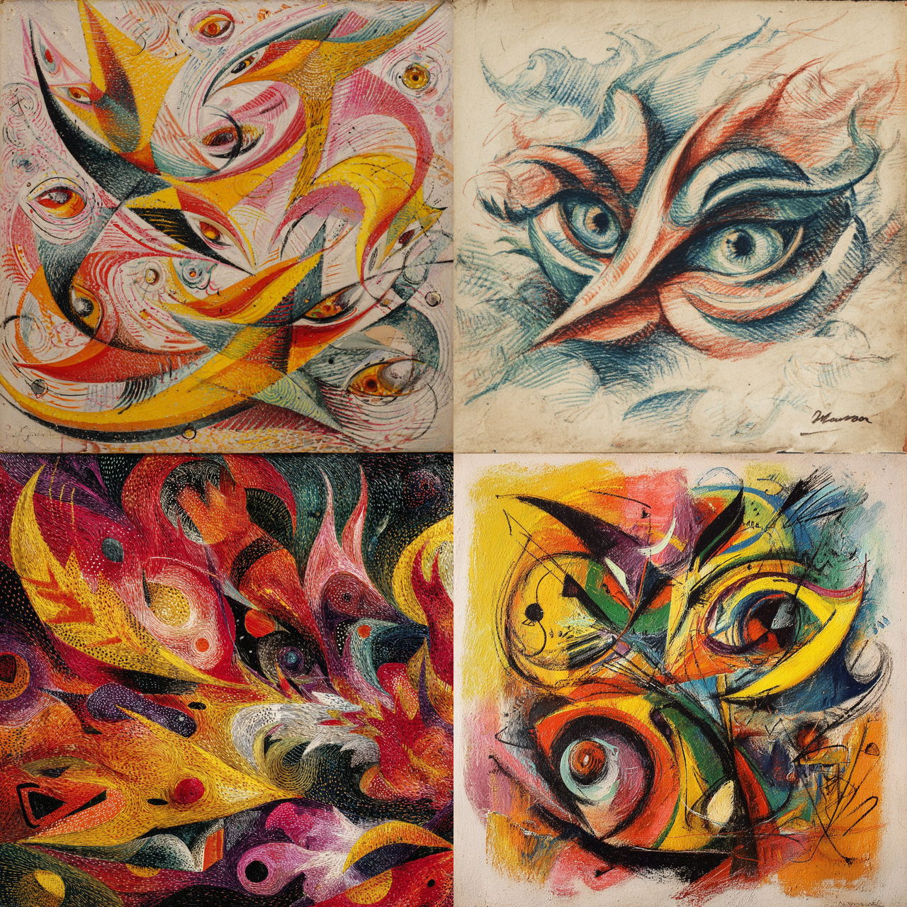 Andre Masson style, Midjourney V7, render 1 of 4