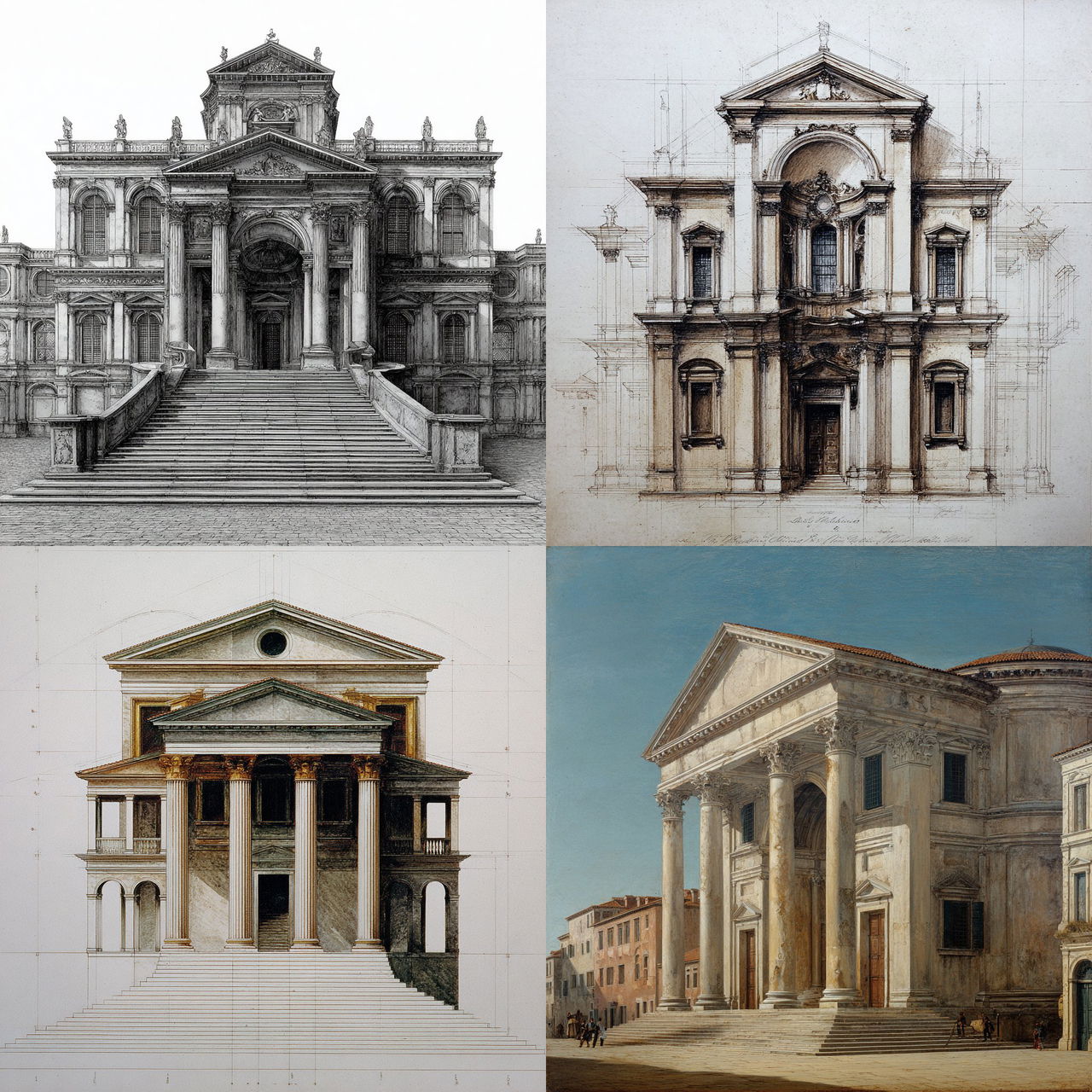 Andrea Palladio style, Midjourney V7, render 1 of 4