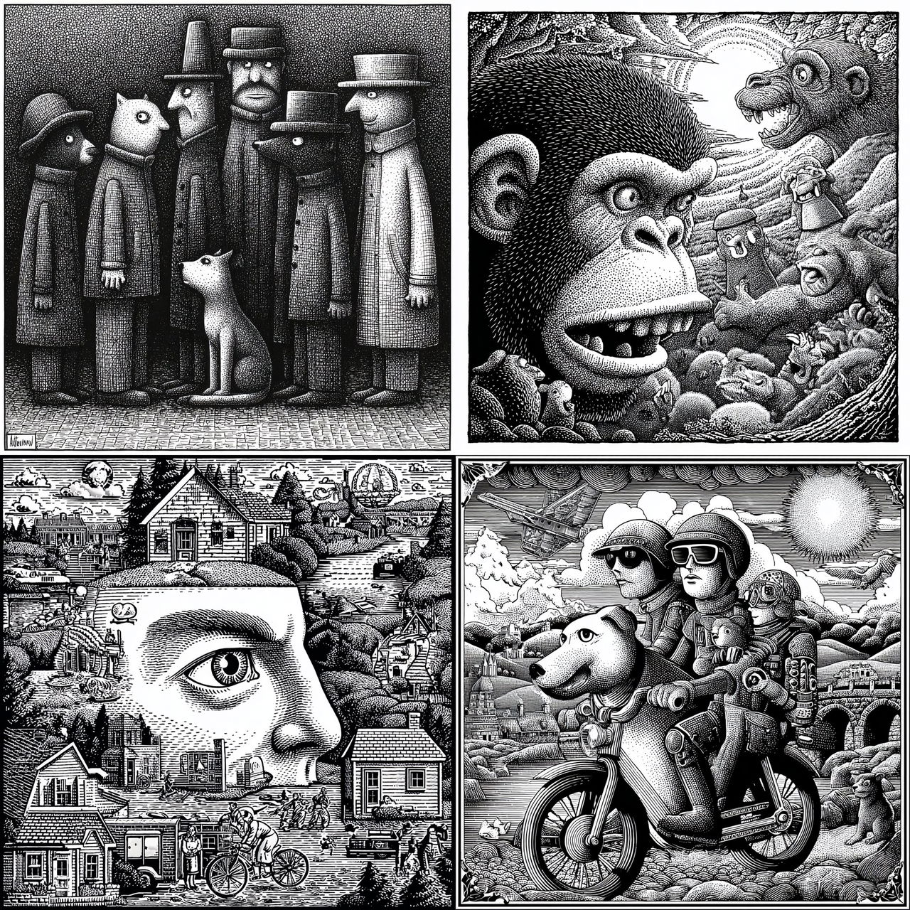 Andy Singer style, Midjourney V7, render 1 of 4