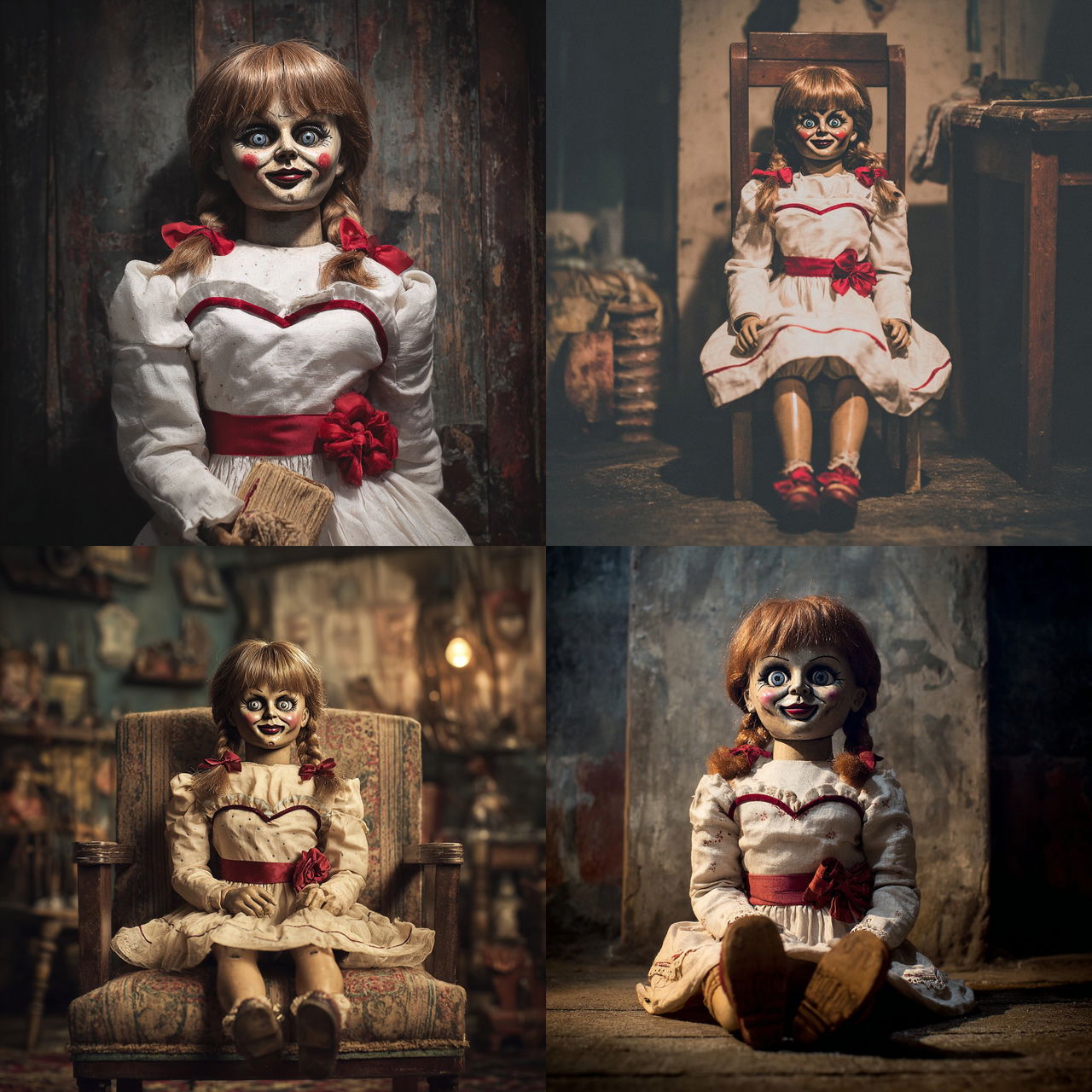 Annabelle doll style, Midjourney V7, render 1 of 4