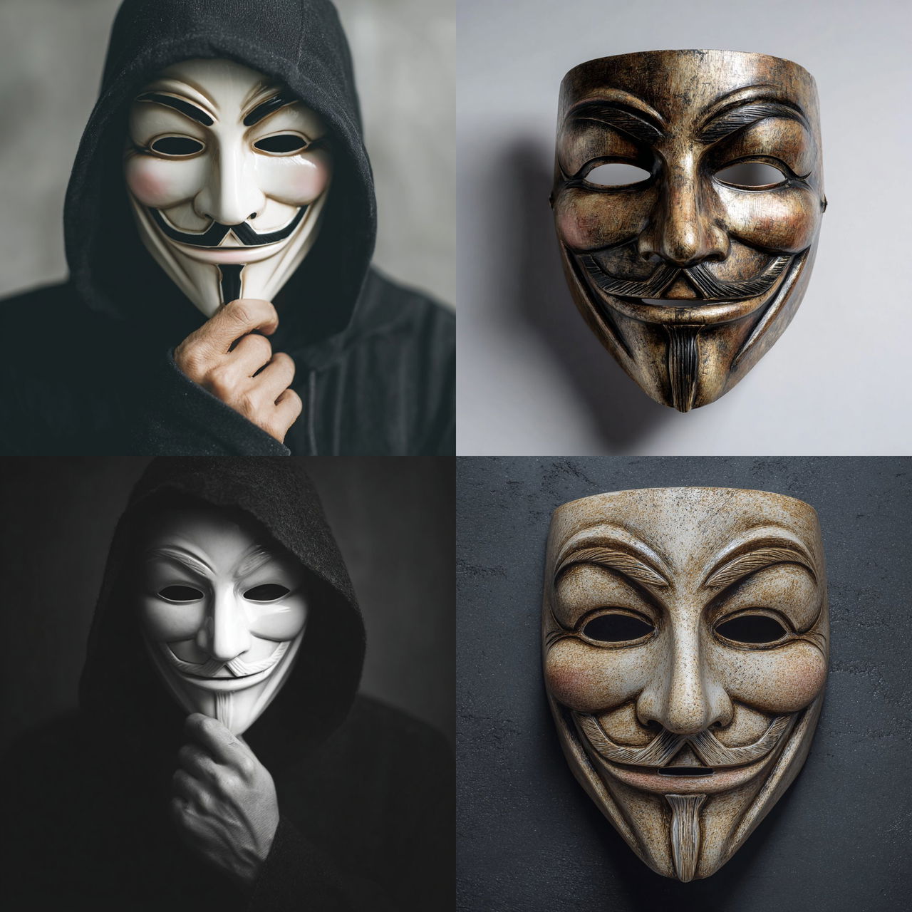 Anonymous mask style, Midjourney V7, render 1 of 4