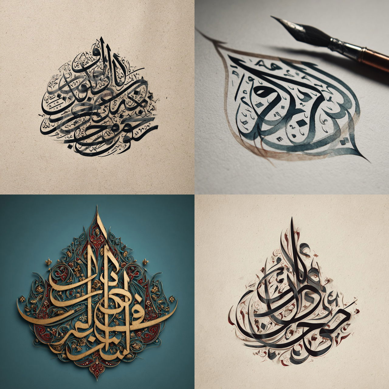 Arabic calligraphy style, Midjourney V7, render 1 of 4