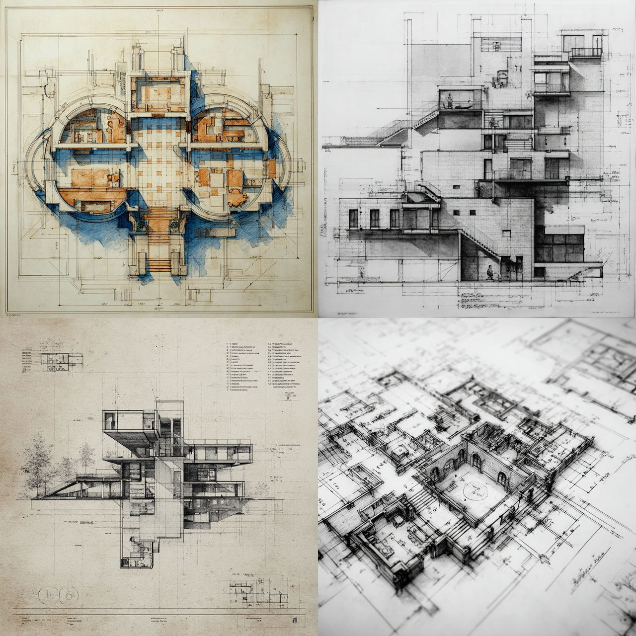 Architectural plan style, Midjourney V7, render 1 of 4
