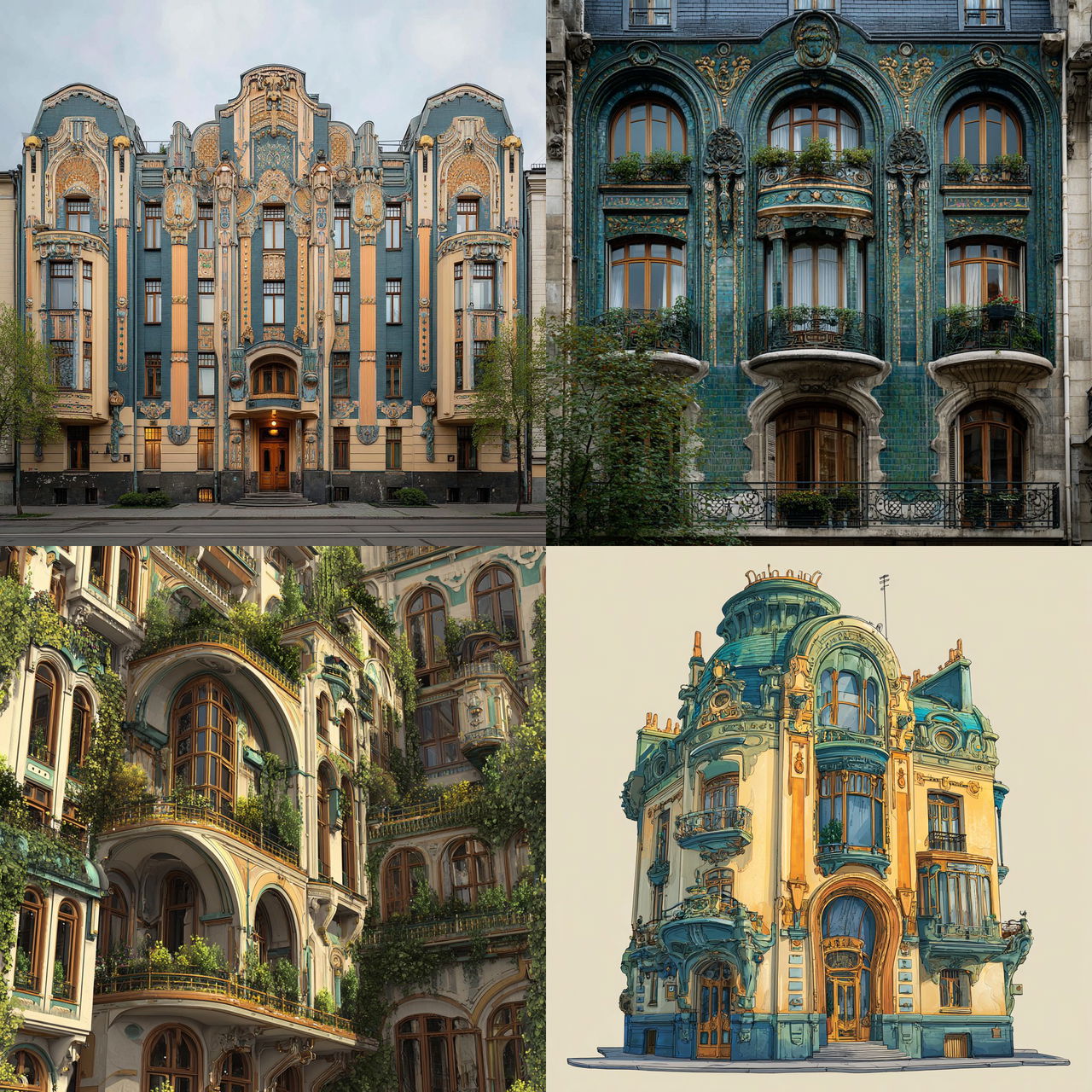 Art Nouveau architecture style, Midjourney V7, render 1 of 4