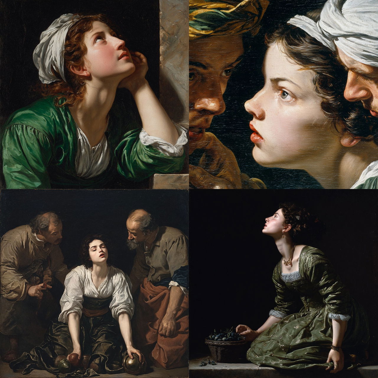 Artemisia Gentileschi style, Midjourney V7, render 1 of 4