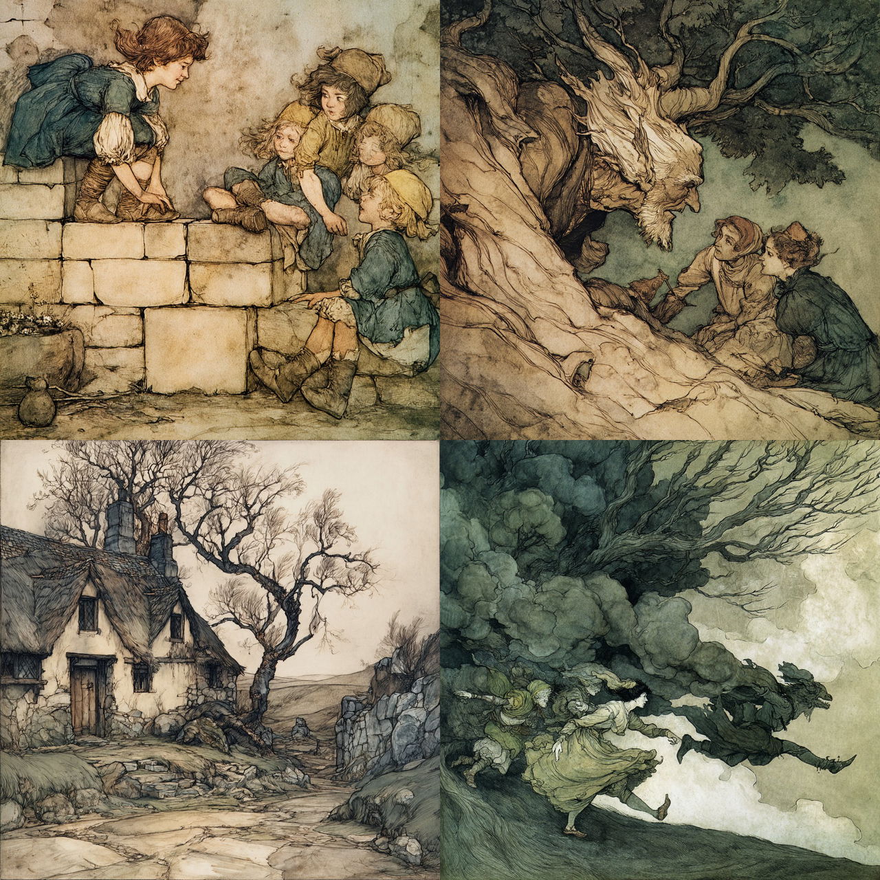 Arthur Rackham style, Midjourney V7, render 1 of 4