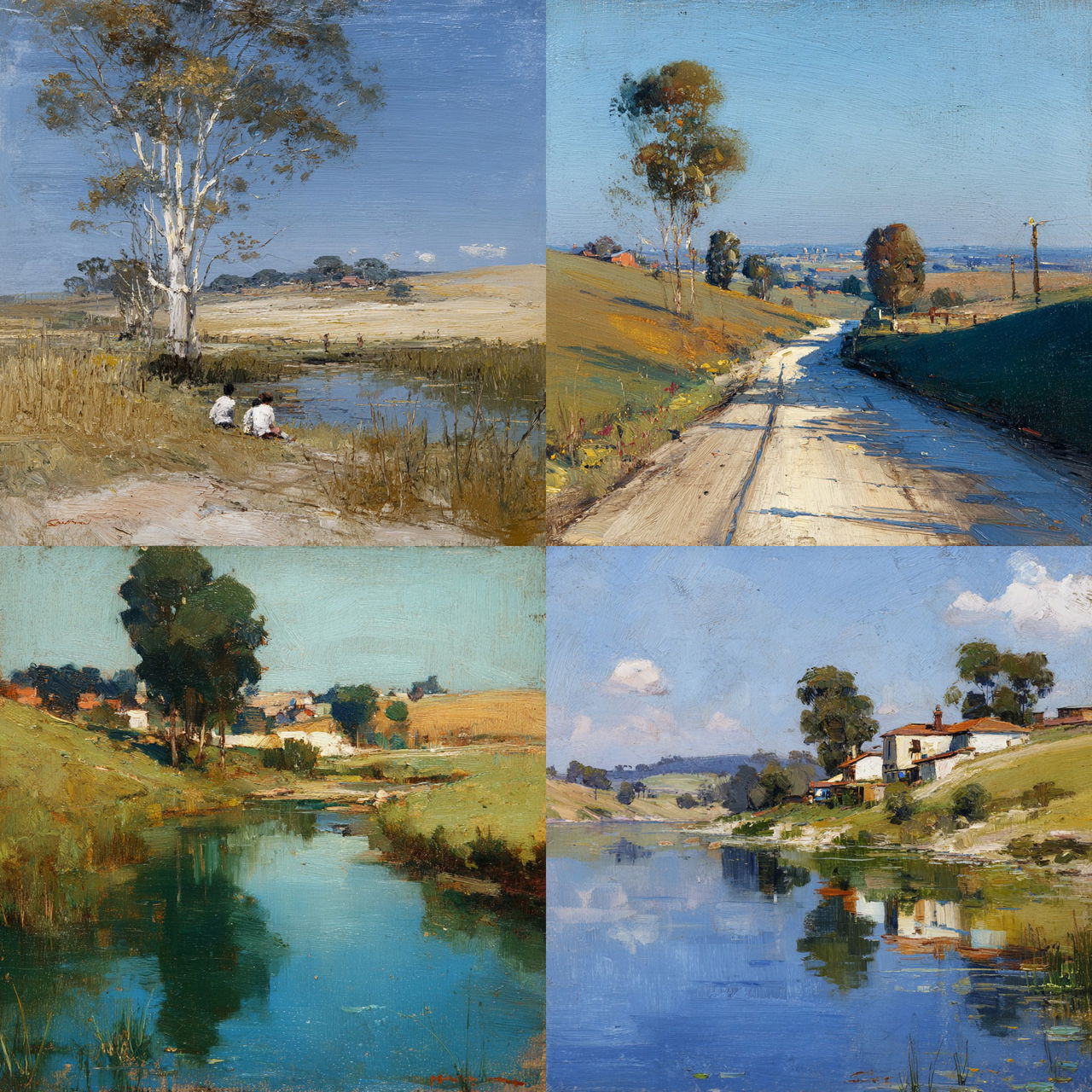 Arthur Streeton style, Midjourney V7, render 1 of 4