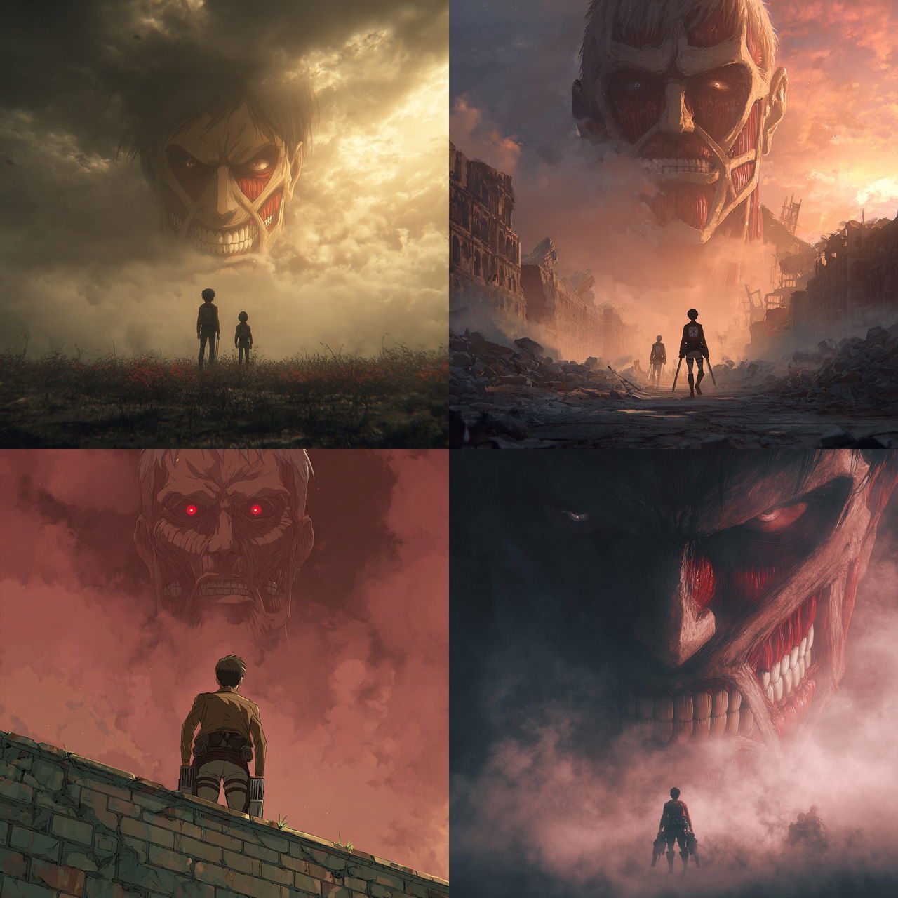 Attack on Titan style, Midjourney V7, render 1 of 4