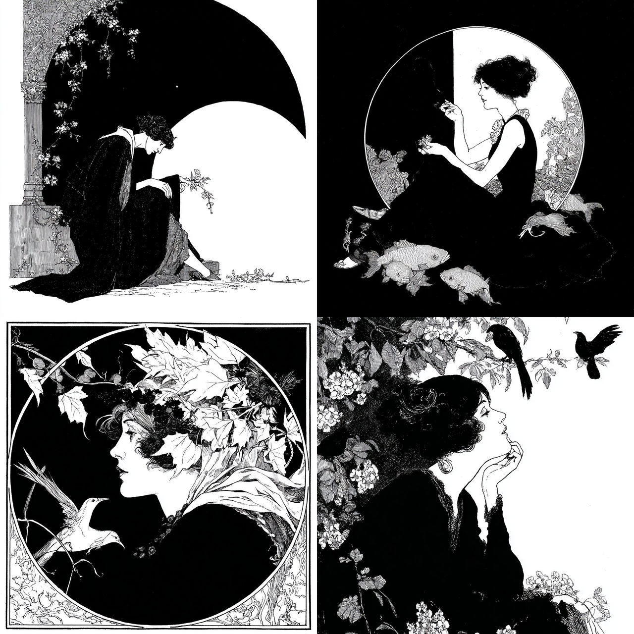 Aubrey Beardsley style, Midjourney V7, render 1 of 4