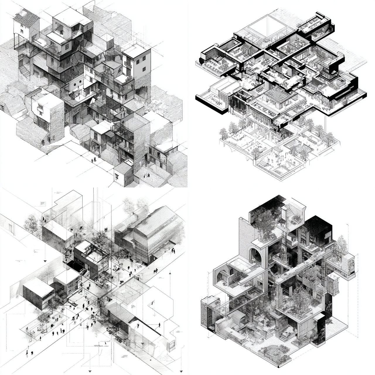Axonometric view style, Midjourney V7, render 1 of 4