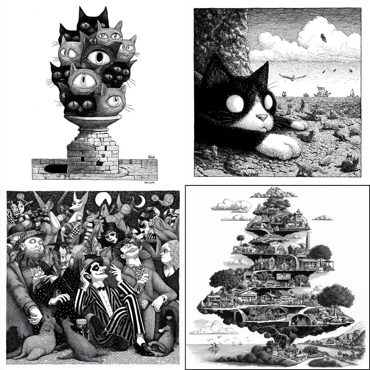 B. Kliban style, Midjourney V7, render 1 of 4