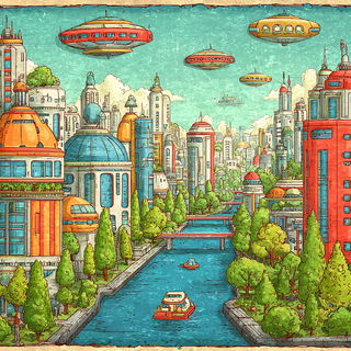 Balloon Orchard style, Midjourney V7: megacity with futuristic bioarchitecture