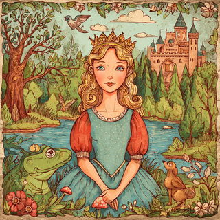 Balloon Orchard style, Midjourney V7: retro fairy-tale illustration