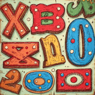 Balloon Orchard style, Midjourney V7: typographic composition with large letters