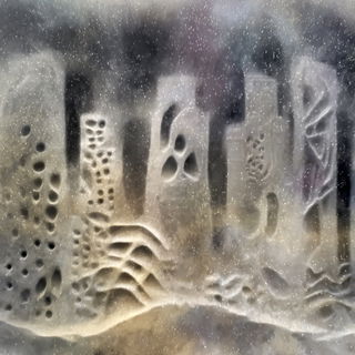 Olive Blurcel style, Midjourney V7: megacity with futuristic bioarchitecture