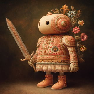 Gorgon Gavotte style, Midjourney V7: concept art character design of retropunk steam knight