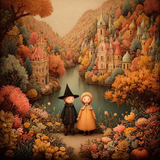 Gorgon Gavotte style, Midjourney V7: retro fairy-tale illustration