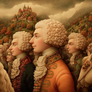 Gorgon Gavotte style, Midjourney V7: classical 18th-century oil painting