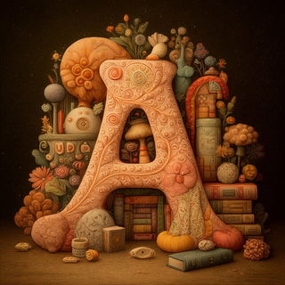 Gorgon Gavotte style, Midjourney V7: typographic composition with large letters
