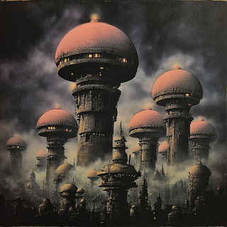 Pyravaporics style, Midjourney V7: megacity with futuristic bioarchitecture