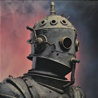 Pyravaporics style, Midjourney V7: concept art character design of retropunk steam knight