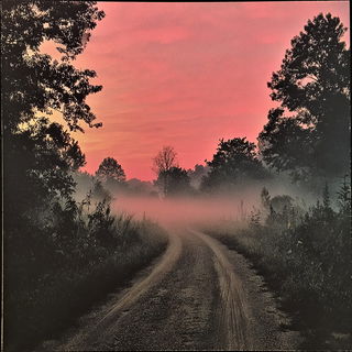 Pyravaporics style, Midjourney V7: realistic landscape photograph of quiet dawn