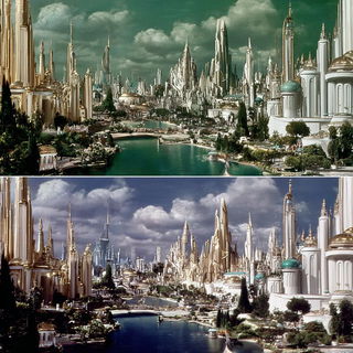 Steelcloud Pictures style, Midjourney V7: megacity with futuristic bioarchitecture
