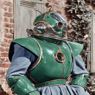 Steelcloud Pictures style, Midjourney V7: concept art character design of retropunk steam knight